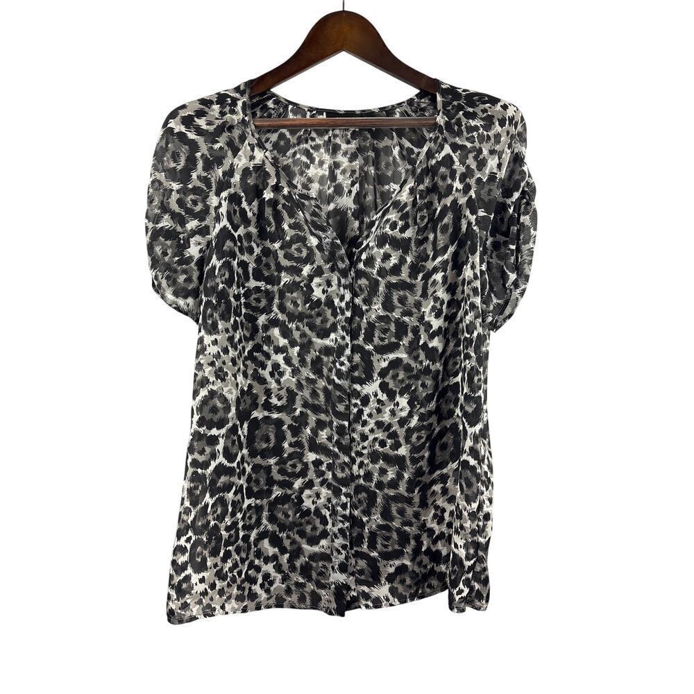 Women’s APT. 9 Large Grey & Black Leopard Print Sheer Blouse